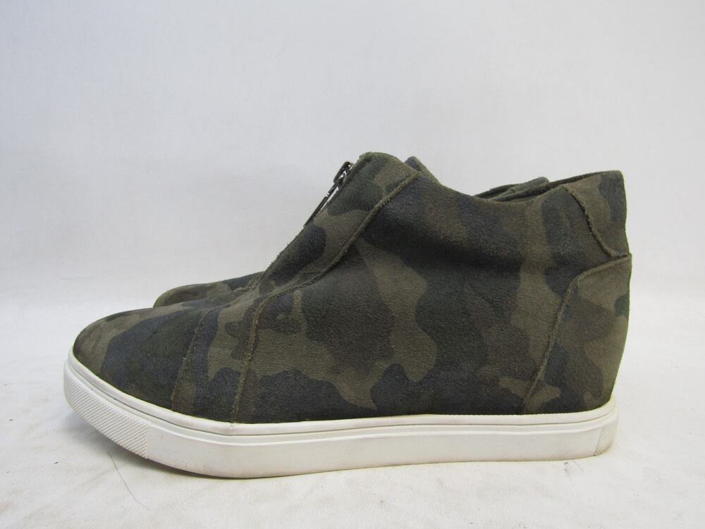 Blondo Womens Sz 8.5 M Green Camo Suede Zip Wedge Ankle Fashion Boots Booties